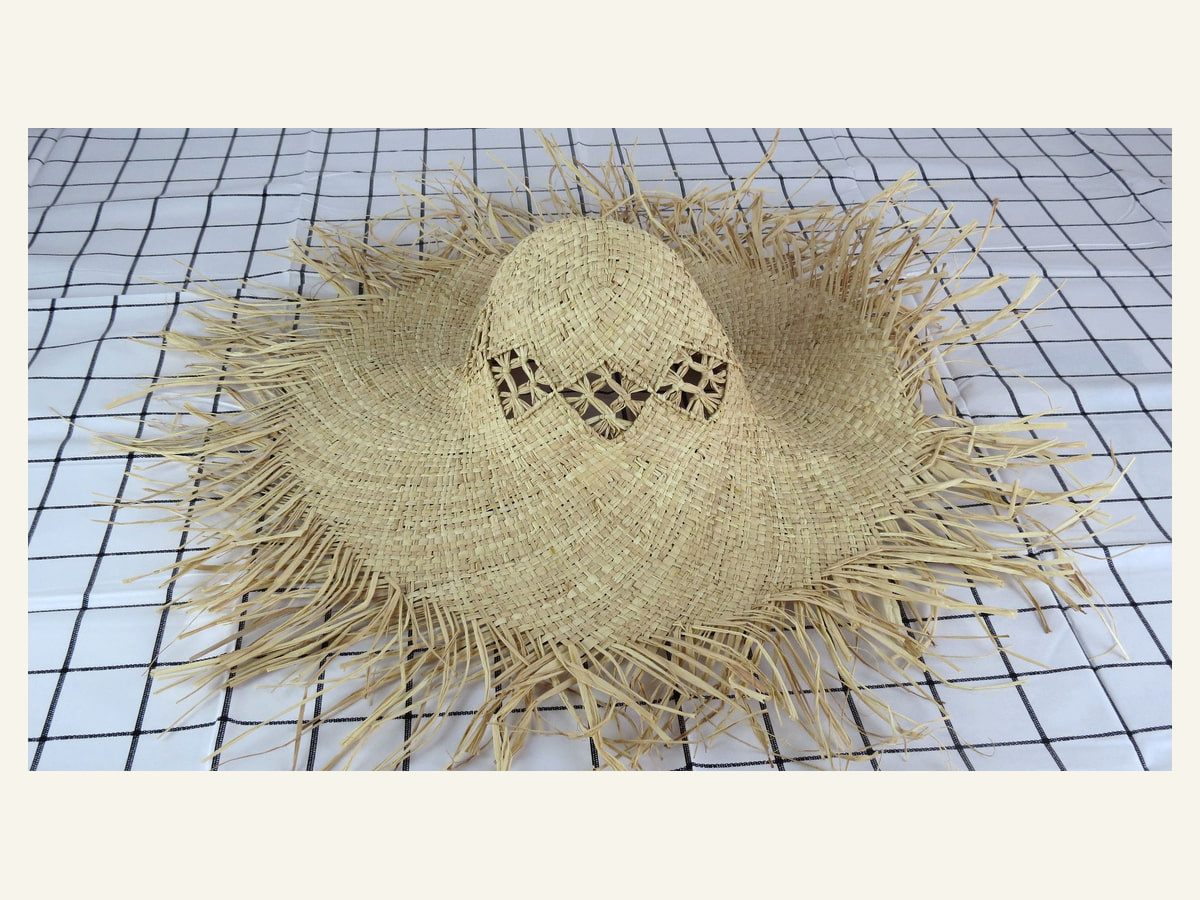 Fringed Openwork Crown natural straw hat body N13 for wholesale hat production