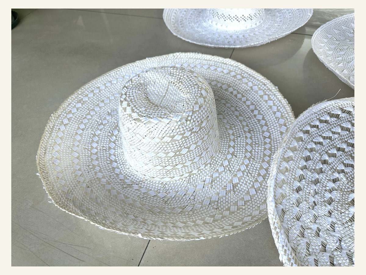 Geometric-Stripe Crochet natural straw hat body N18 for wholesale hat production