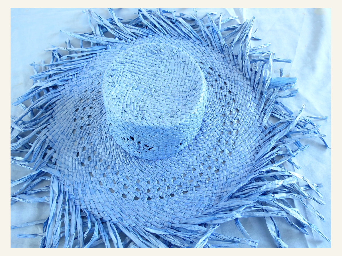 blue openwork fringed Shantung paper hat body handwoven paper hat body P18 for wholesale production