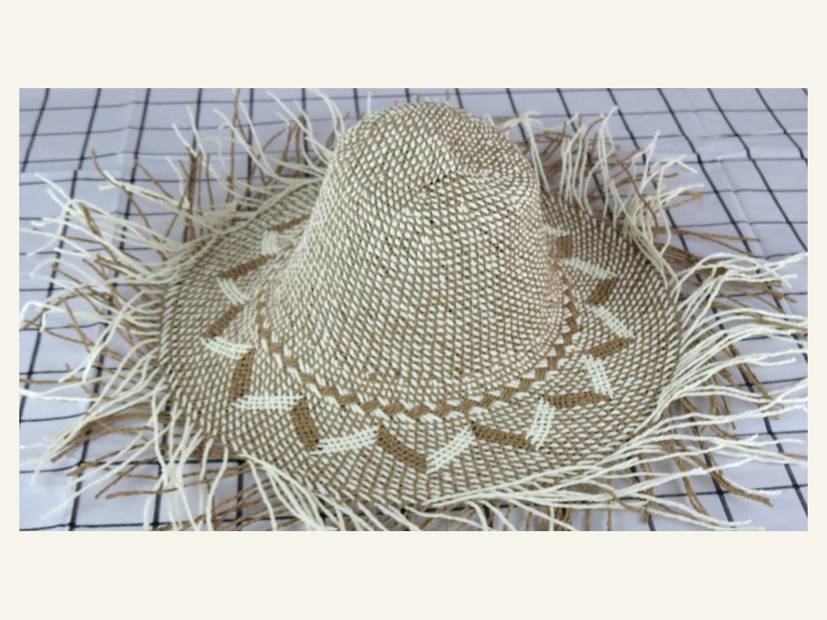 arrow motif fringed Shantung paper hat body handwoven paper hat body P26 for wholesale production