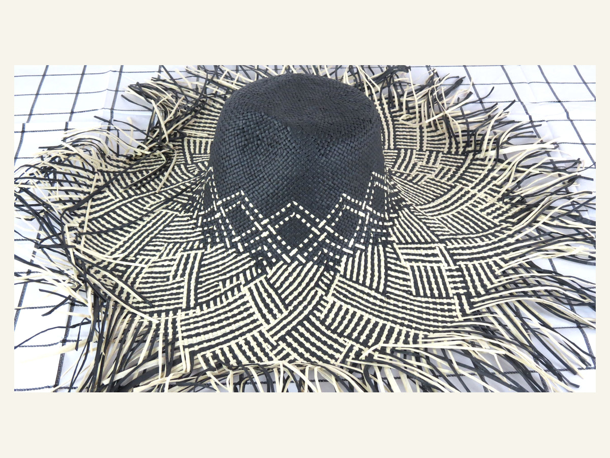 black geometric fringed 5BU paper hat body handwoven paper hat body P43 for wholesale production