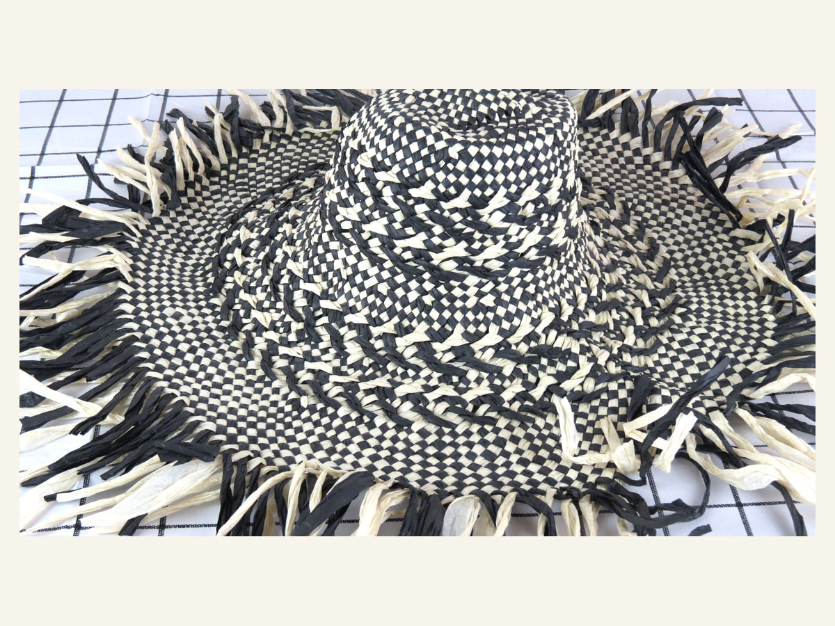 black white mixed weave Shantung paper hat body handwoven paper hat body P46 for wholesale production